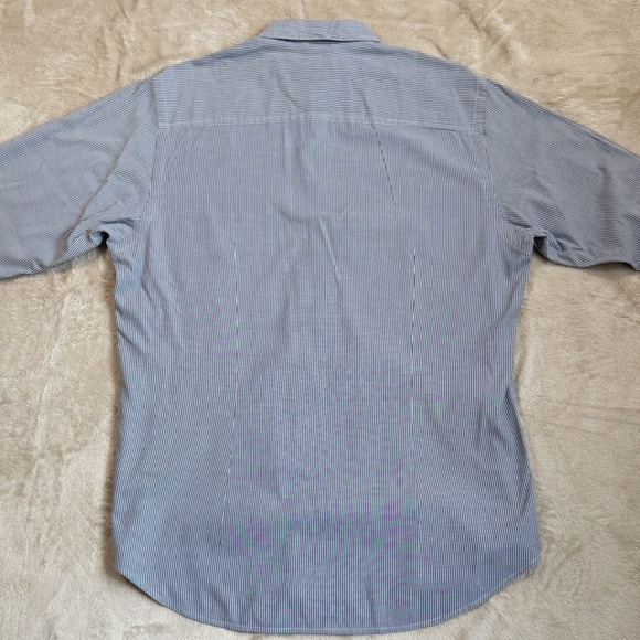 Zegna Sport Striped Size Large Button Down Long Sleeve Dress Shirt Blue White - Picture 6 of 8